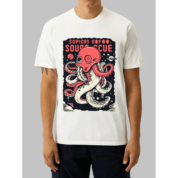 OIMCCIV Unisex Casual T-shirt Octopus element pattern Printing Crew Neck Short Sleeve T-Shirt