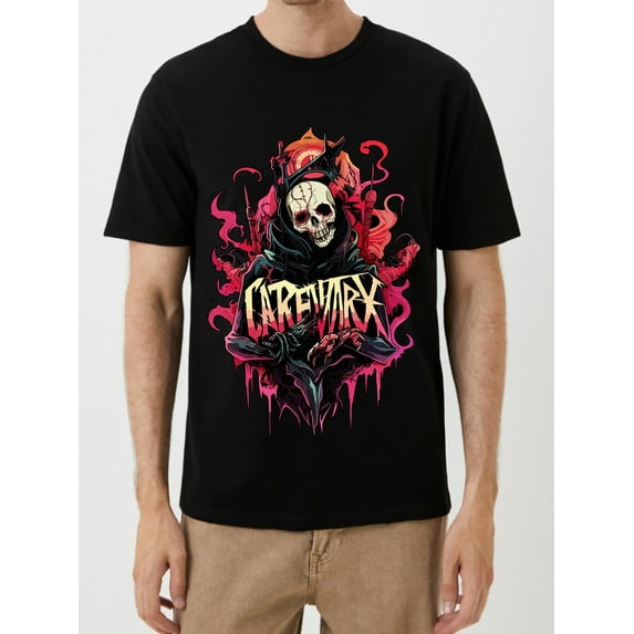 OIMCCIV Unisex Casual T-shirt Scary Skull Man Printing Crew Neck Graphic Tee with Short Sleeves T-Shirt