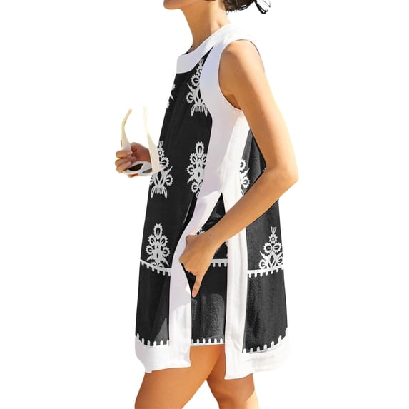 OIOLOYJM 2 Piece Sets for Women Casual Dress Boho Vintage Print Side Slit Sleeveless Crew Neck Tank Tops Matching Shorts Breathable Lounge Vacation Travel Outfits with Pockets Black 2XL