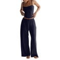thumbnail image 1 of OIOLOYJM 2 Piece Sets for Women Comfy Cami Pajama Sets Casual Loose Tank Tops High Elastic Waist Drawstring Wide Leg Pants Cozy Soft Lounge Set Dark Blue XS, 1 of 6