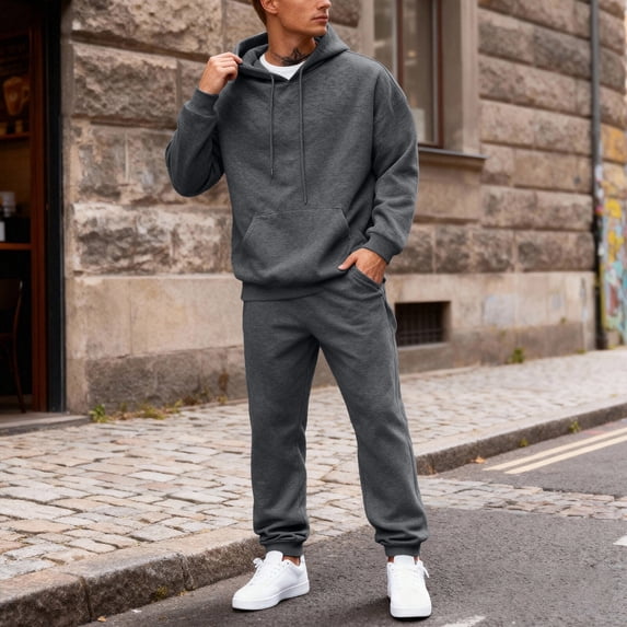 OIOLOYJM 2 Piece Sets for Men Casual Athletic Track Suits Fashion Warm Long Sleeve Hooded Sweatshirt and Cargo Drawstring Joggers Gray 3XL