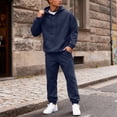 thumbnail image 1 of OIOLOYJM 2 Piece Sets for Men Casual Workout Sweatsuits Outdoor Thermal Long Sleeve Hooded Sweatshirt and Cargo Drawstring Jogger Sweatpants Navy L, 1 of 5