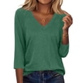 thumbnail image 1 of OIOLOYJM 3/4 Sleeve Tops for Women Dressy Solid Color Tshirt Trendy Lightweight V Neck Tops Business Outfits #Green001 M, 1 of 7
