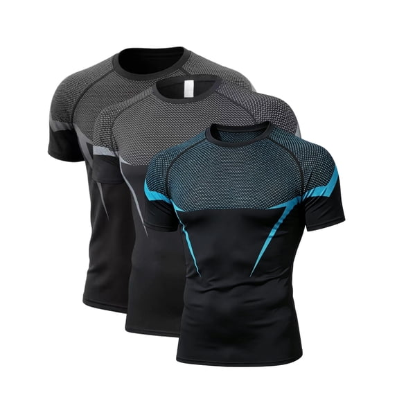 OIOLOYJM 3Pcs Mens Compression Shirts Short Sleeve Slim Fit Quick Dry Workout Tee Gym Casual Stretchy Running Athletic T-Shirts