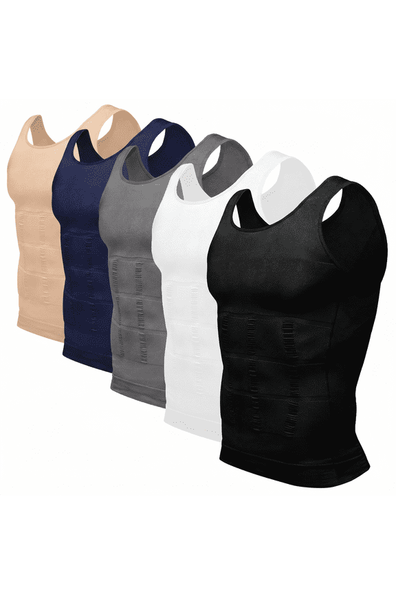 5 Pack Compression Shirt Men Bodybuilding Slim Fit Quick Dry Gym Athletic Sleeveless Shapewear Summer Lightweight Breathable Workout Vest White L