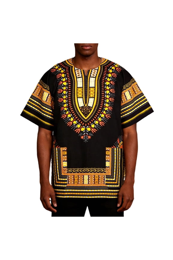 African Dashiki Cotton Shirt Men Women Holiday Festival Boho Hippie Bohemian T Shirts Crewneck Short Sleeve Dreesy Casual Tops Saffron 4XL