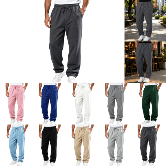 OIOLOYJM Baggy Sweatpants Men Casual Claasic Wide Leg Relaxed Fit Sweat Pants with Drawstring Elastic Waist Straight Leg Athletic Workout Gym Jogger with Pockets Camel S