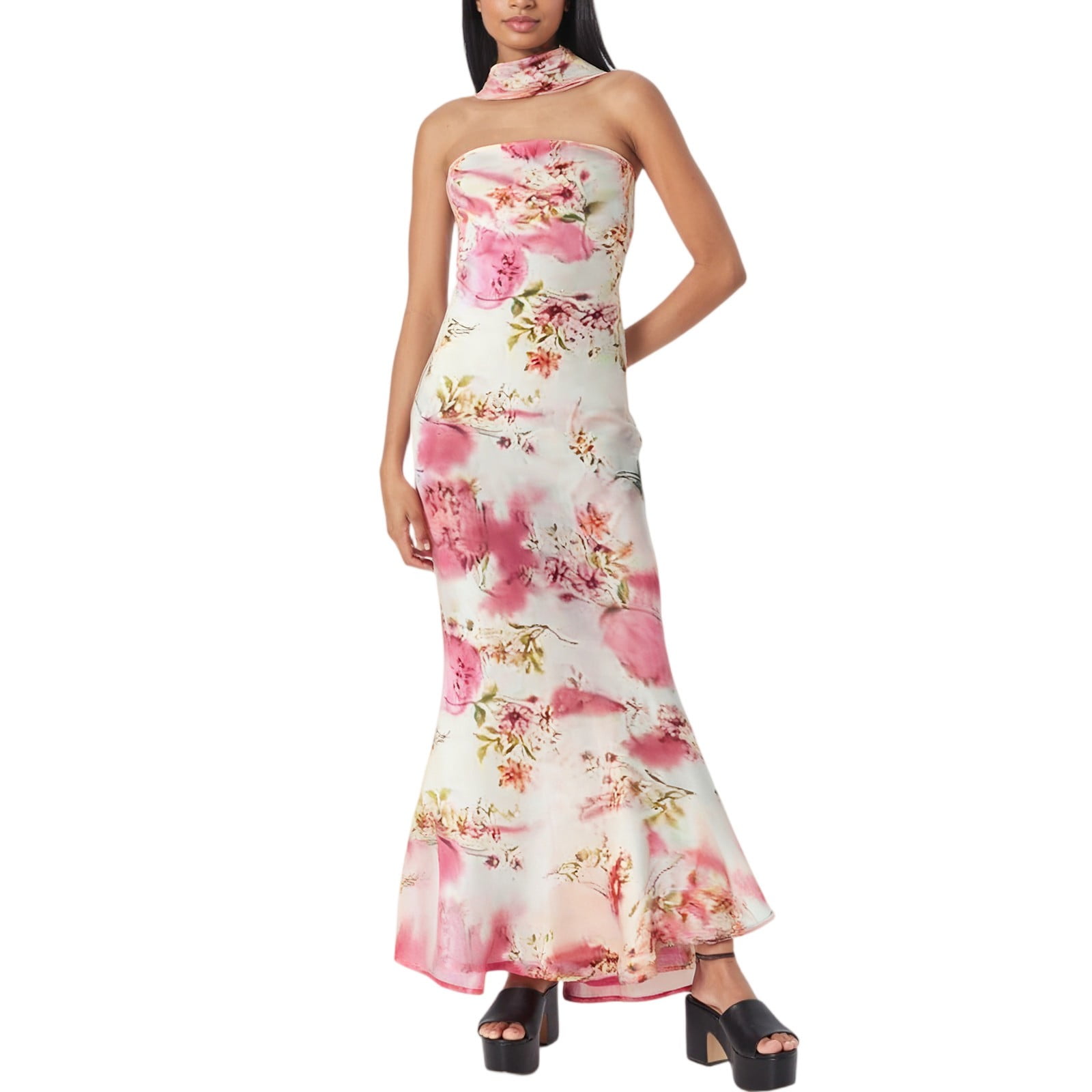 GORGLITTER Women's Ombre Strapless Bodycon Maxi Dress – Mesh Sheer Tube Dress For Formal Events
