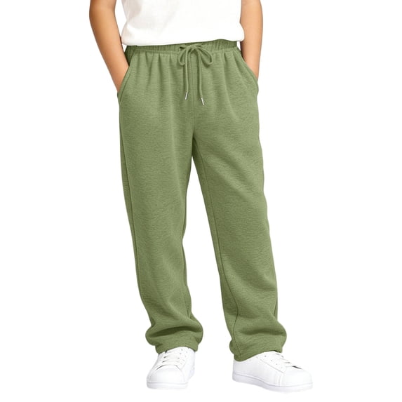 OIOLOYJM Boys' Baggy Sweatpants Straight Leg Open Bottom Casual Drawstring Elastic Waist Pants Athletic Workout Breathable Sweat Pants with Pockets Mint Green 5-6 Year