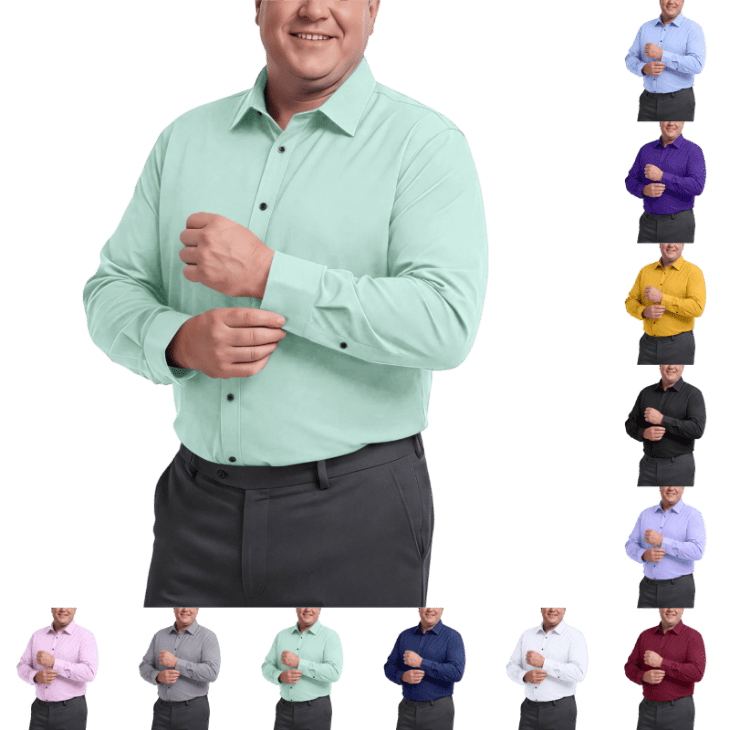 Oioloyjm Button Down Shirts Men Big and Tall Long Sleeve Work Dress Shirts Stretch Casual Business Office Daily Wear Light Green 8XL, Men's