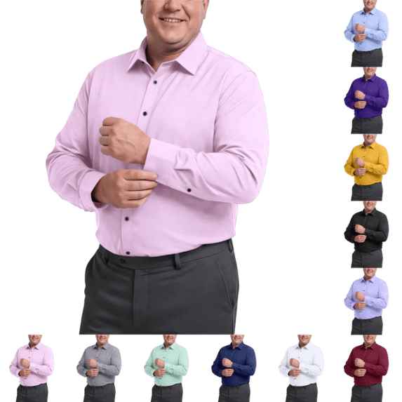 OIOLOYJM Button Down Shirts Men Big and Tall Long Sleeve Work Dress Shirts Stretch Casual Business Office Daily Wear Pink 4XL