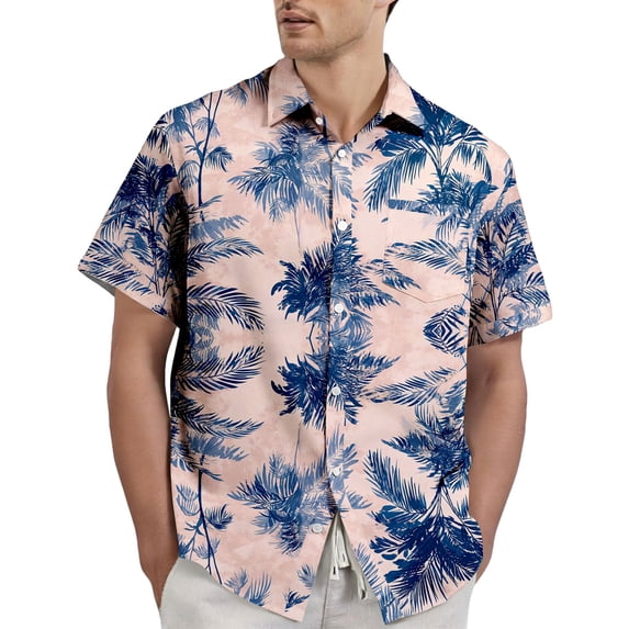 OIOLOYJM Button Down Shirt for Men Short Sleeve Summer Hawaiian Tropical Lounge Beach Shirts Floral Casual Relaxed Fit Lightweight Tops with Pocket Vermilion M