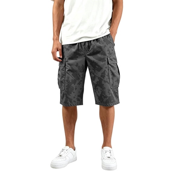 OIOLOYJM Camo Cargo Shorts for Men Elastic Waist Drawstring Relaxed Fit Casual Outdoor Workout Shorts Classic Fishing Sweatshorts with Multi Pockets Gray 3XL
