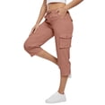 thumbnail image 1 of OIOLOYJM Capri Pants for Women with 6 Pockets Lightweight Quick Dry Gym Workout Hiking Summer Cargo Capris Drawstring Elastic Casual Travel 3/4 Pants Ginger L, 1 of 6
