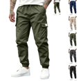 thumbnail image 1 of OIOLOYJM Cargo Joggers Men Baggy Relaxed Fit Drawstring Elastic Waist Lounge Cargo Pants with Pockets Outdoor Casual Stretch Running Workout Hiking Pants Army Green L, 1 of 1