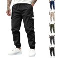thumbnail image 1 of OIOLOYJM Cargo Joggers Men Baggy Relaxed Fit Drawstring Elastic Waist Lounge Cargo Pants with Pockets Outdoor Casual Stretch Running Workout Hiking Pants Black L, 1 of 1