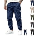 thumbnail image 1 of OIOLOYJM Cargo Joggers Men Baggy Relaxed Fit Drawstring Elastic Waist Lounge Cargo Pants with Pockets Outdoor Casual Stretch Running Workout Hiking Pants Dark Blue XL, 1 of 1