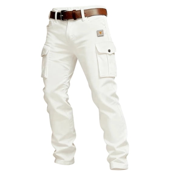 OIOLOYJM Cargo Pants for Men Relaxed Fit Ripstop Hiking Trousers with Multi Pockets Casual Outdoor Camping Fishing Pants White S