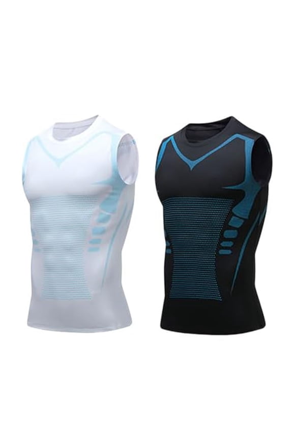 2 PC Compression Shirt Men Body Shaping Quick Dry Workout Lightweight Vest Sleeveless Crew Neck Running Undershirt White S