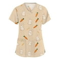 thumbnail image 1 of OIOLOYJM Easter Scrub Tops Women Cute Stretchy Bunny Print Tops Short Sleeve V Neck Nursing Shirts Holiday Oversized Blouse with Pockets Khaki S, 1 of 5