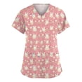 thumbnail image 1 of OIOLOYJM Easter Scrubs Tops for Women 2026 Funny Stretch Bunny Eggs Graphic Tops Short Sleeve V Neck Shirt Loose Fit Oversized Workwear Uniforms with 2 Pockets Watermelon Red 3XL, 1 of 5