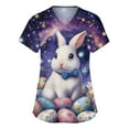 thumbnail image 1 of OIOLOYJM Easter Scrubs Tops for Women 2026 Happy Stretchy Bunny Eggs Print Tops Short Sleeve V Neck Nursing Shirts Soft Plus Size Workwear Uniforms with 2 Pockets Dark Purple 2XL, 1 of 5
