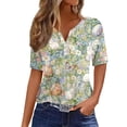 thumbnail image 1 of OIOLOYJM Easter Tops for Women 2026 Holiday Bunny Print Henley Shirts Casual Button Up V Neck Short-Sleeve T Shirts Spring Lightweight Tee Tops Light Green L, 1 of 6