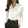 thumbnail image 1 of OIOLOYJM Elegant Satin Shirts for Women Silk Blouses for Women Dressy Satin Button Down Shirts Casual Holiday Tops Party Outfits with Pockets White L, 1 of 5