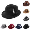 thumbnail image 1 of OIOLOYJM Fedora Hats for Men Casual Classic Short Brim Felt Hat with Feathers Band Fashion Outdoor Dress Work Trilby Hats Black, 1 of 4
