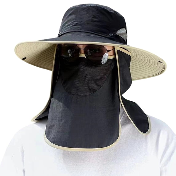OIOLOYJM Fishing Hat for Men with Face Neck Flap UPF Sun Protection Removable Breathable Cap with Wide Brim Summer Outdoor Hiking Sun Hat Black