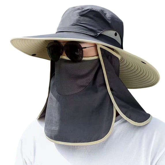 OIOLOYJM Fishing Hat for Men with Face Neck Flap UPF Sun Protection Removable Breathable Cap with Wide Brim Summer Outdoor Hiking Sun Hat Dark Gray