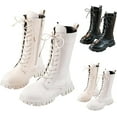 thumbnail image 1 of OIOLOYJM Girl Combat Boots Lace Tie Side Zipper Shoe Fleece Lined Faux Leather Shoes 2025 Winter Mid Calf Length Boot White 2.5 Big Kids, 1 of 6