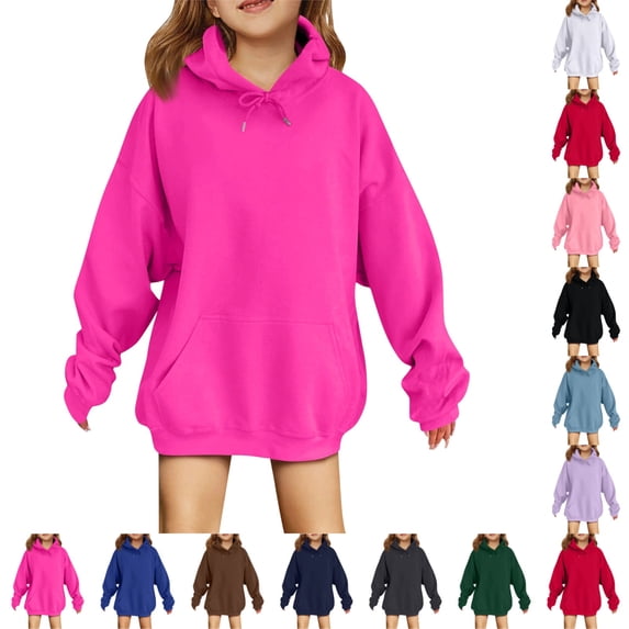 OIOLOYJM Girls Boys Hoodies Oversized Trendy Casual Drop Shoulder Fleece Long Sleeve Hooded Sweatshirt Fall Loose Fit Soft Comfortable Y2k Clothes with Kangaroo Pocket