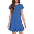 thumbnail image 1 of OIOLOYJM Girls Dress Ruffled Flutter Sleeve Crew Neck Cute Printing Casual A-Line Dresses Summer Vacation Going Out Dresses Blue 7-8 Year, 1 of 6