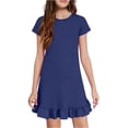 thumbnail image 1 of OIOLOYJM Girls Dress Ruffled Flutter Sleeve Crew Neck Cute Printing Casual A-Line Dresses Summer Vacation Going Out Dresses Dark Blue 3-4 Year, 1 of 6