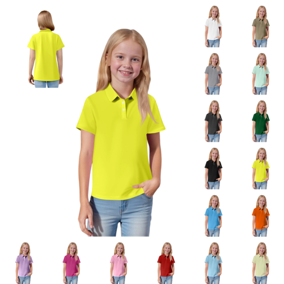 OIOLOYJM Girls Polo Shirts Short Casual Sleeve School Uniform Going Out Button Up Collared Tops Yellow 3-4 Year