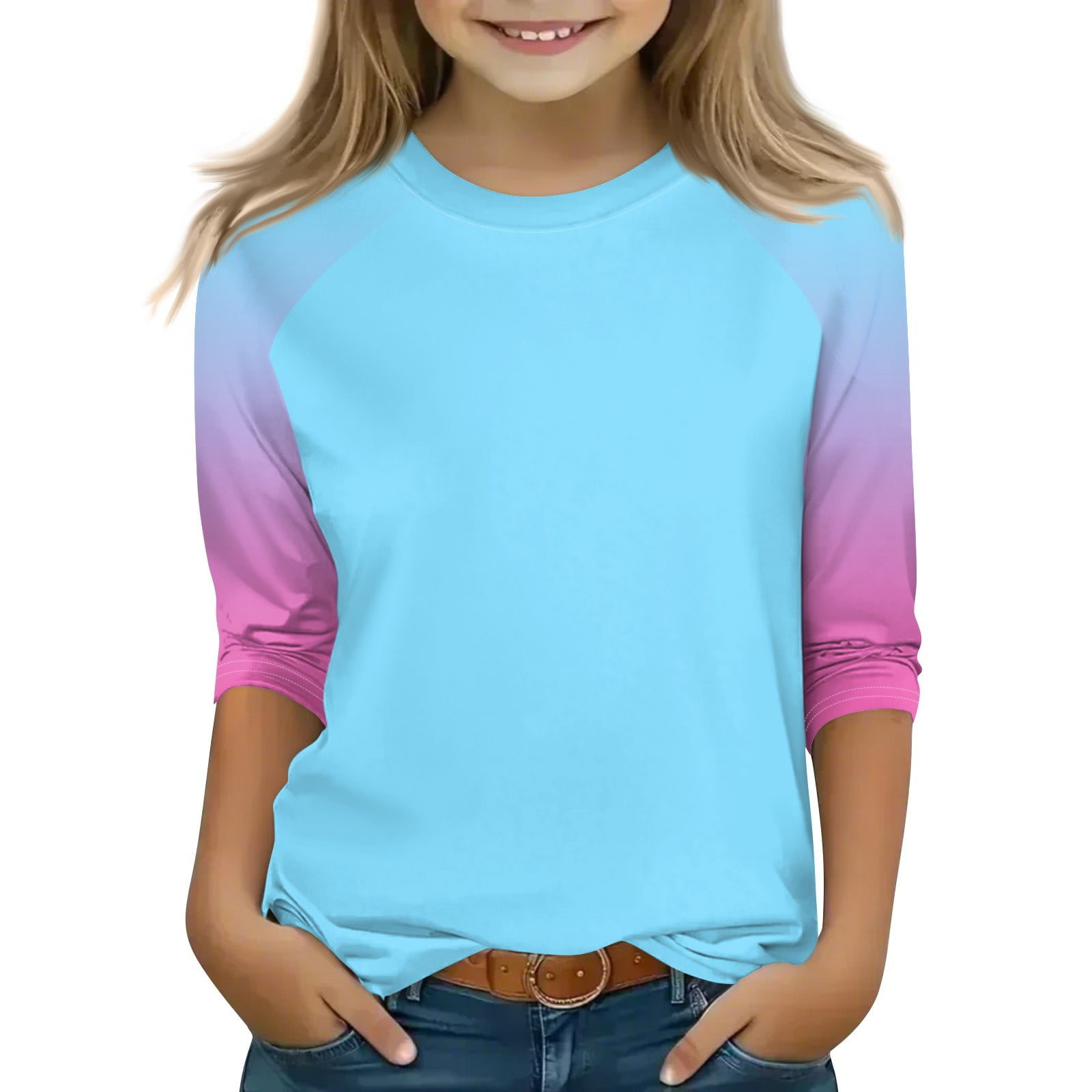 OIOLOYJM Girls Shirts 2026 Casual Crewneck 3/4 Length Sleeve Color ...