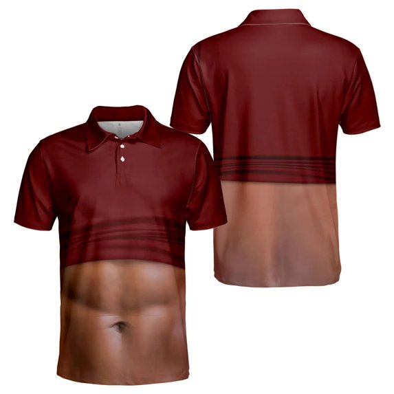 OIOLOYJM Golf Shirts for Men 3D Print Creativity Performance Short-Sleeve Mesh Casual Quick Dry Breathable Polo Shirts Trendy Cute Cuteout Collared Tee Shirts Red 2XL