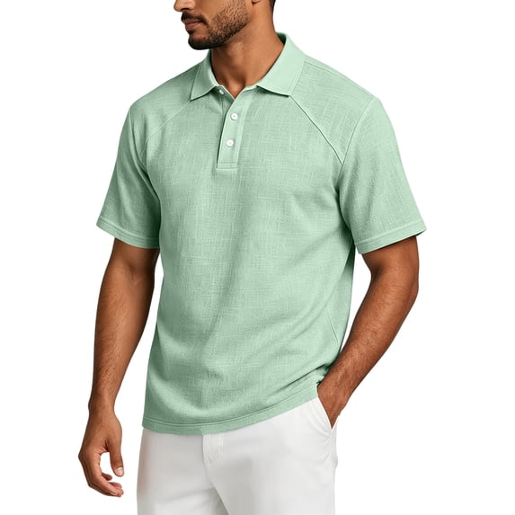 OIOLOYJM Golf Shirts for Men Raglan Short-Sleeve Relaxed Fit Cotton Linen Casual Quick Dry Lightweight Polo Shirts Fashion Lounge Athletic Collared Tops Light Green L