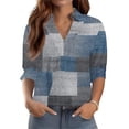 thumbnail image 1 of OIOLOYJM Golf Shirts for Women 2026 V-Neck 3/4 Sleeve Plaid Polo Shirts Spring Lapel Collar Lightweight Athletic Tennis Shirts Work Fashion Outfits Dark Blue 2XL, 1 of 7