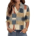thumbnail image 1 of OIOLOYJM Golf Shirts for Women V Neck 3/4 Sleeve Plaid Polo Shirts Summer Collared Loose Fit Sports T-Shirt Comfy Cozy Trendy Outfits Khaki XL, 1 of 7
