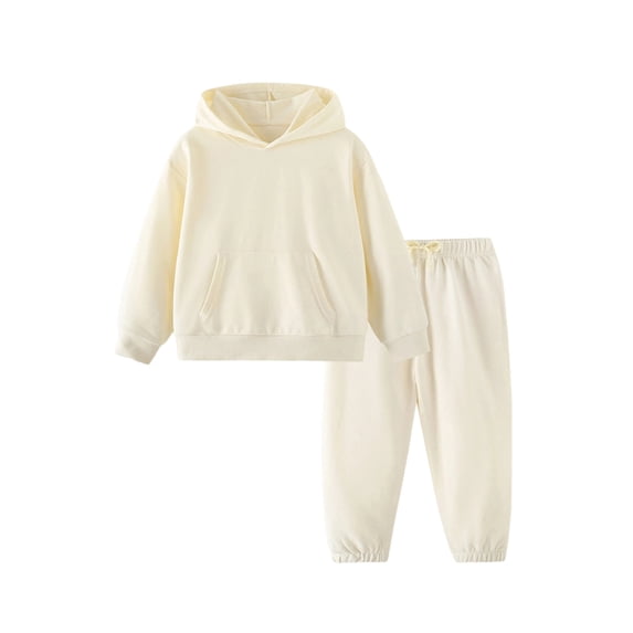 OIOLOYJM Hoodie Sweatsuit Set for Boys Girls 2 Piece Soft Thermal Comfort Hooded Sweatshirt with Kangaroo Pocket Drawstring Jogger Sweatpants Casual Basic Athletic Tracksuits White 7-8 Year