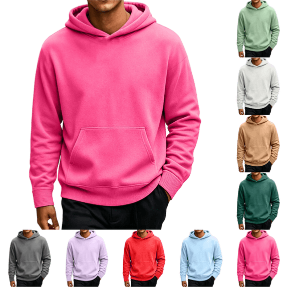 OIOLOYJM Hoodies for Men Casual Basic Oversized Drawstring Comfortable Workout Hooded Pullover Stylish Business Work Pullover with Kangaroo Pocket Hot Pink 3XL
