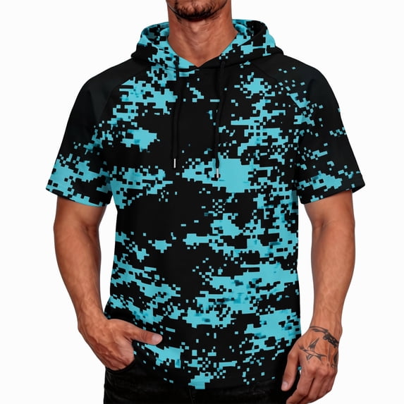 OIOLOYJM Hoodies for Men Sun Protection Lightweight Camo Short Sleeve Hooded Shirts Rash Guard Quick Dry Hiking Fishing Clothes Light Blue 2XL