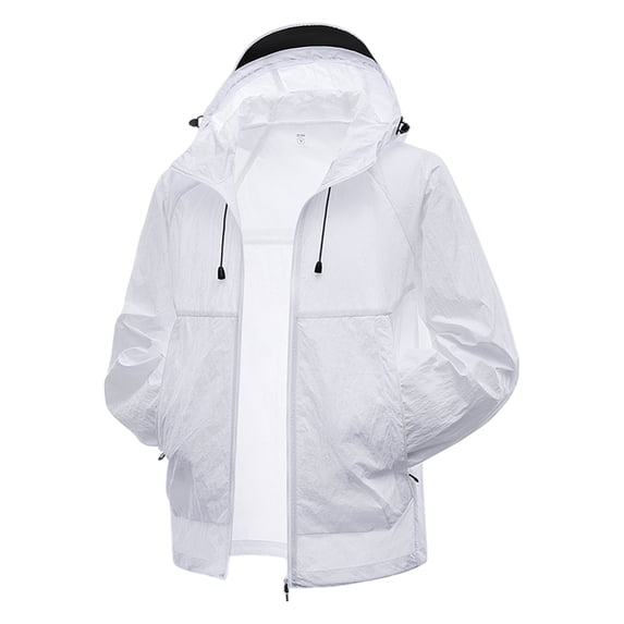 OIOLOYJM Jackets for Men Lightweight Outdoor Full Zip Sun Protection Rain Windbreaker Casual Hiking Running Breathable Hooded Coat White 2XL