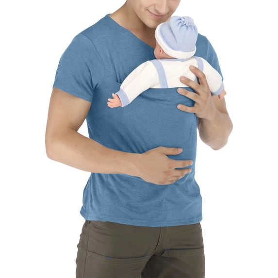 OIOLOYJM Kangaroo Shirt for Dad and Baby V Neck Short Sleeve Baby Carrier T-Shirt Casual Soft Breathable Tops with Pockets Sky Blue S