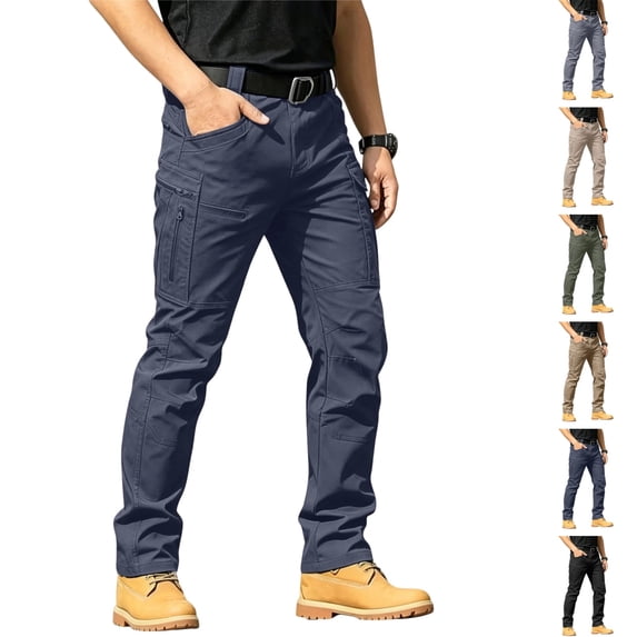 OIOLOYJM Lightweight Work Pants for Men Stretch Ripstop Breathable Outdoor Hiking Cargo Pants wirh Multi Pockets Casual Classic Workout Running Pants for Fishing Camping Navy M