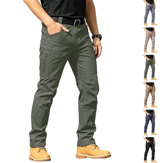 OIOLOYJM Lightweight Work Pants for Men Stretch Ripstop Breathable Outdoor Hiking Cargo Pants wirh Multi Pockets Casual Classic Workout Running Pants for Fishing Camping Army Green M