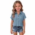 thumbnail image 1 of OIOLOYJM Linen Shirts for Girls Summer Casual Short Sleeve Button Down Pocket Blouses Lightweight Breathable Comfy Shirts Blue 9-10 Year, 1 of 5
