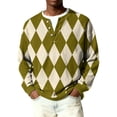 thumbnail image 1 of OIOLOYJM Long Sleeve Plaid Henley Shirts for Men Button V Neck Texture Ribbed Knit Golf Sweatshirt Casual Business Work Top Oversized Trendy Vacation Pullover Army Green 2XL, 1 of 6